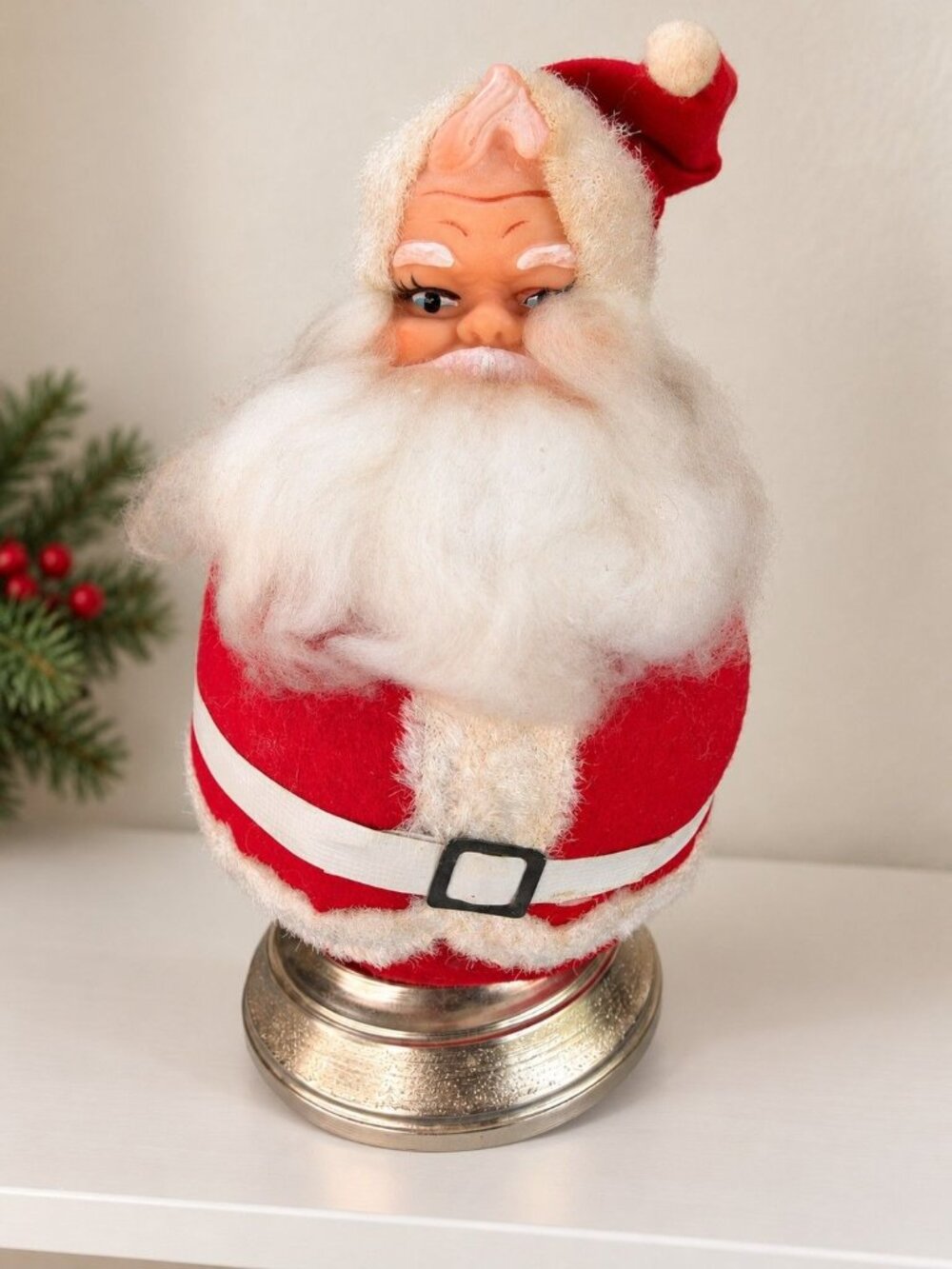 Vintage Japan Rotating Santa Claus Music Box Wind Up Jingle Bells 9½ Inch